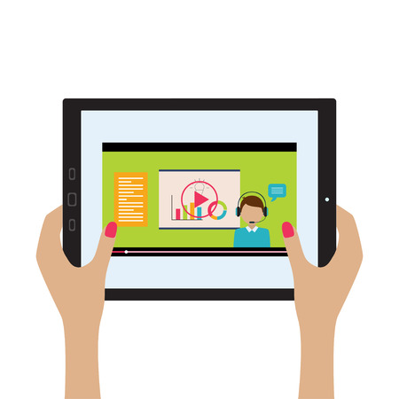 illustration of webinar concept. Hands with tablet. Flat design.のイラスト素材