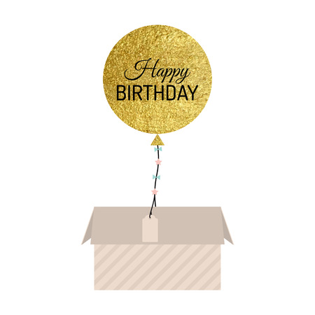 illustration of gold balloon with box. Isolated on white background.のイラスト素材
