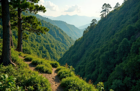 View from above of the forest with clear trails and wildlifeの素材
