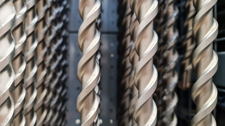 Macro shot of twisted metal rods in an industrial setting