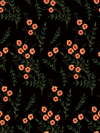 Seamless floral pattern with small pink flowers and leaves. Abstract composition of small flowers...