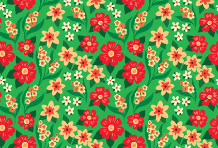 Seamless pattern with colorful flower meadow. Cute floral print with colorful little flowers,...