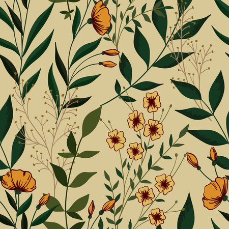 Vintage floral print with various wildflowers and plants. Seamless botanical pattern. Vector.