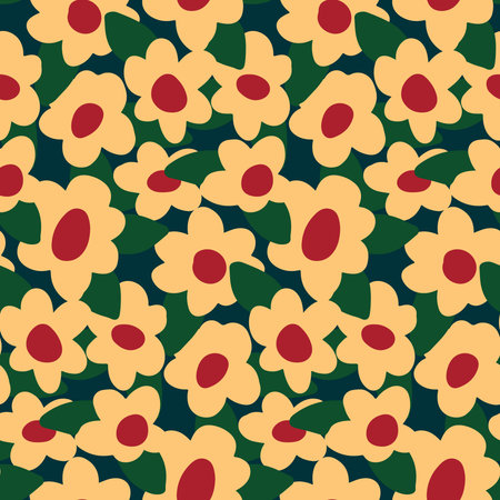Floral print in retro style. Seamless pattern with large cartoon daisies. Vector.