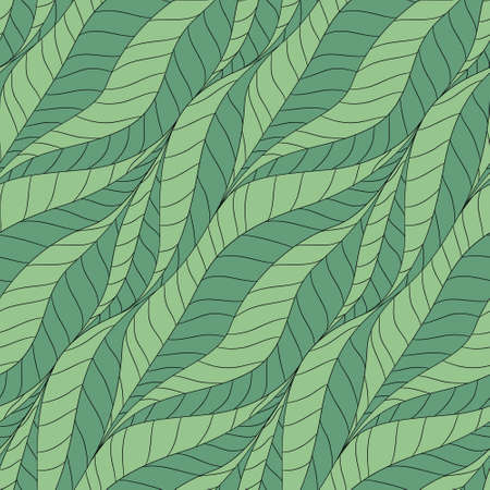 Seamless pattern with leaves in retro style. Botanical texture, simple doodle background design with foliage. Vector illustration.のイラスト素材