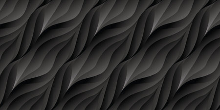 Seamless pattern with wavy flow in black. Abstract background, elegant texture with geometric composition. Vector illustration.のイラスト素材