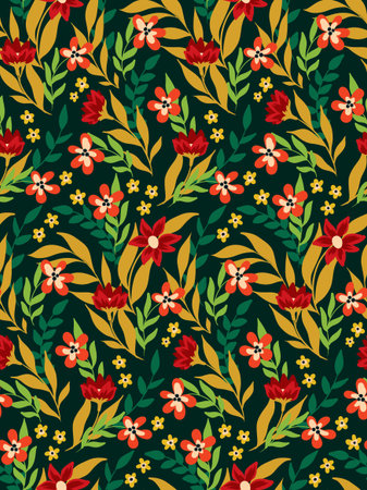 Seamless floral pattern in Slavic style. Decorative botanical background with ornate composition,...