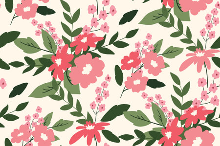 Seamless pattern with delicate botanical composition, bouquets of hand drawn plants on a white...
