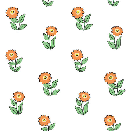 Seamless floral pattern with cute cartoon flowers on a white background. Pretty ditsy design for...