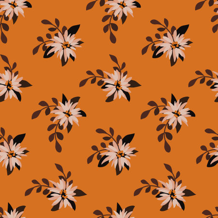 Seamless floral pattern, vintage ditsy print with decorative hand drawn plants. Cute botanical background with small flowers, leaves, bouquets in a rustic style. Vector illustration.のイラスト素材