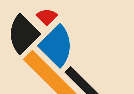 Abstract geometric composition in Bauhaus style. Pattern of colored geometric shapes on a light...