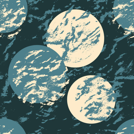 Seamless abstract pattern with circles, texture splashes. Surface graphic design, seamless texture with abstract composition on a blue background. Vector illustration.のイラスト素材