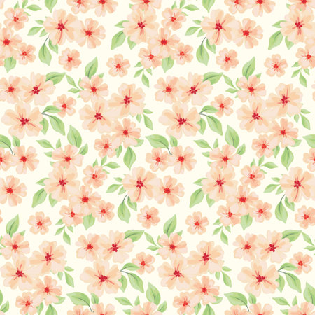 Seamless floral pattern, cute ditsy print with gentle spring botany. Trendy botanical design with small hand drawn plants: flowers, leaves on a white background. Vector illustration.のイラスト素材