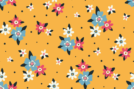 Seamless floral pattern, cute ditsy print with small decorative flora. Pretty botanical design with...