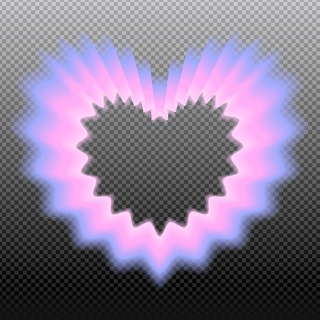 Y2K heart-shaped frame. Glowing wavy heart with gradient rays. Valentine with isolated pink and purple heart in 90s, 2000s style. Vector illustration.のイラスト素材