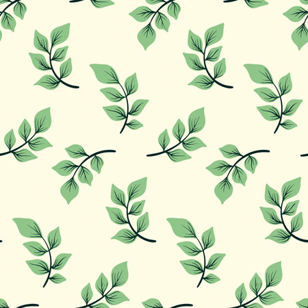 Seamless botanical pattern, simple ornament with green leaves on a white background. Botanical...