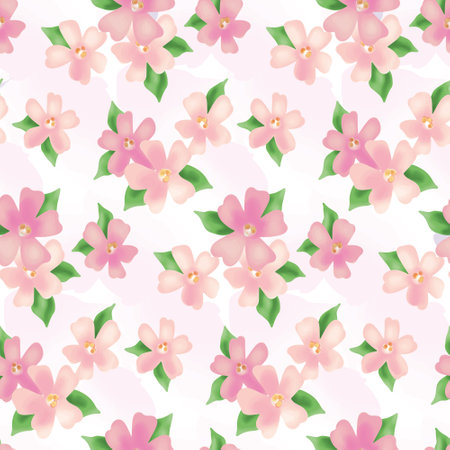 Seamless floral pattern, delicate ditsy print, abstract ornament in a watercolor retro motif. Botanical design: small pink flowers on a white background. Vector illustration.のイラスト素材