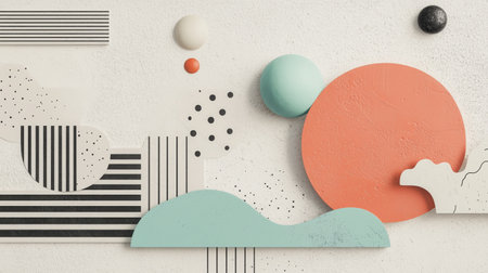 Abstract 3D Shapes: A minimalist and modern composition featuring geometric shapes in muted pastel tones, creating a visually pleasing and contemporary aesthetic.の素材