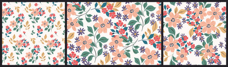 Seamless floral pattern, decorative art ditsy print, abstract ornament of hand drawn wild plants....