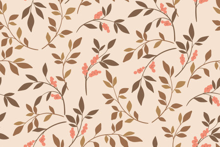 Seamless floral pattern, abstract ditsy print in old fashion motif. Romantic botanical design: hand drawn branches, twigs, small flowers tassels, tiny leaves on a light background. Vector illustrationのイラスト素材