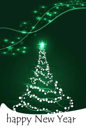 abstract fir Christmas illustration of a glowing silhouette on a green backgroundのイラスト素材