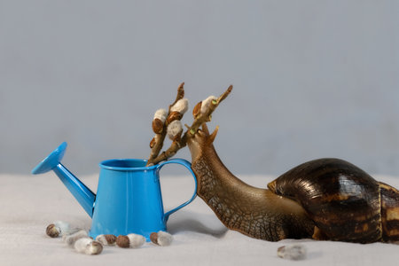 Big snail achatina pet. Animal at home.の写真素材