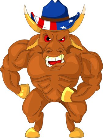 Angry bull in American cowboy hatのイラスト素材
