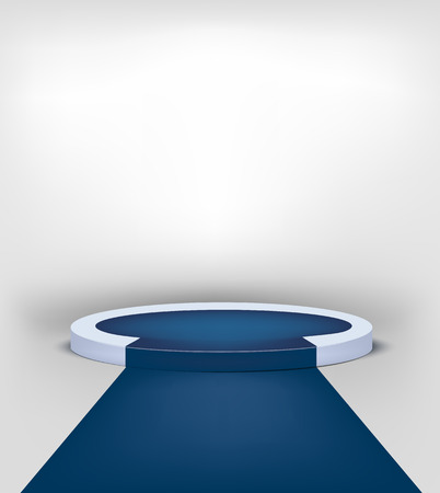 Podium scene with blue carpet and one stage. Realistic pedestalのイラスト素材