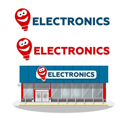 Vector illustration Facade of electronics store building. Flat style vector illustrationのイラスト素材