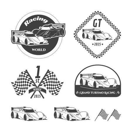 Set of car racing logos, isolated on white background. Vector illustrationのイラスト素材