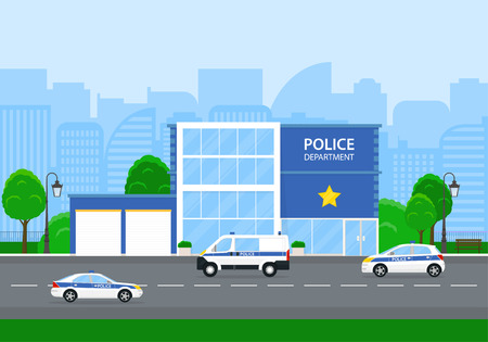 Police department in the city with police cars.のイラスト素材