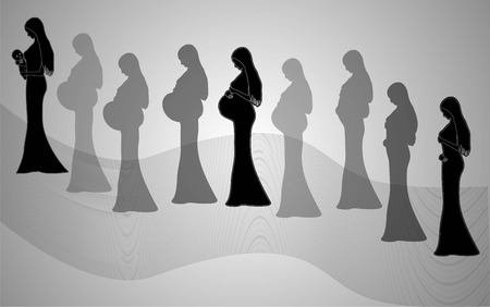 Infographic of pregnant woman in different period. Vector illustrationのイラスト素材