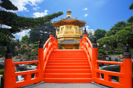 Chinese pavilion at the park of Hong Kongの写真素材