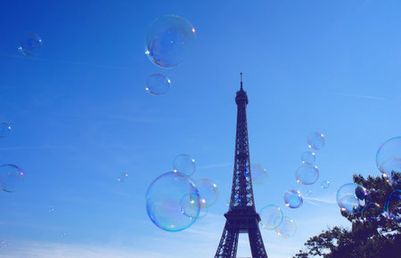 Paris sky with soap bubbles