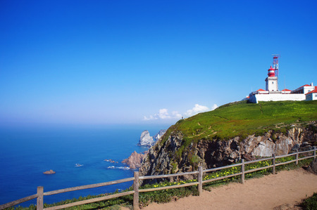 Cabo da Roca Cape Roca is a cape which forms the westernmost point of both mainland Portugal mainland Europe and the Eurasian land mass.の写真素材