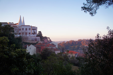Sintra old town sunset aerial view Portugalの写真素材