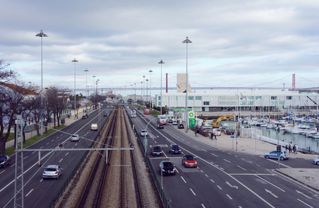 Avenida Brasilia street of Belem in Lisbonのeditorial素材