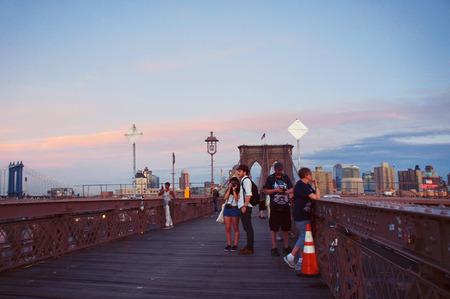 Brooklin Bridge at sunset in the New York Cityのeditorial素材