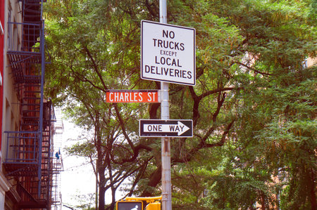 Road signs of Greenwich village district, New Yorkの写真素材