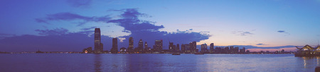 Jersey City skyline panorama from Manhattan, USAの写真素材