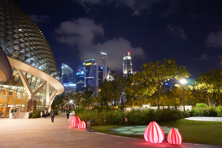 Singapore street in Waterfront by nightのeditorial素材