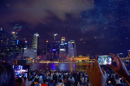 Singapore in Waterfront by nightのeditorial素材