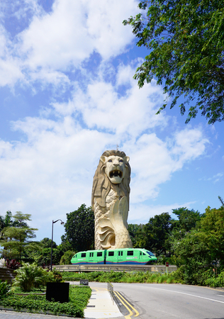 Merlion statue and railway transportation on Sentosa Islandのeditorial素材