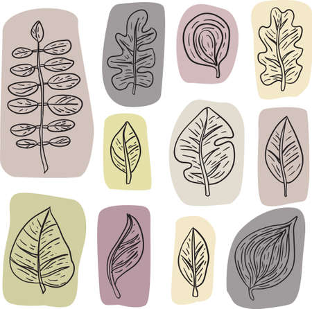 Leaves in autumn color vector abstract pattern in nordic styleのイラスト素材