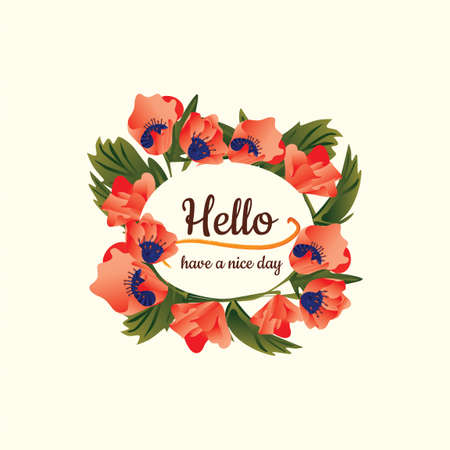 Postcard congratulation for the holiday flowers and poppy leaves vectorのイラスト素材