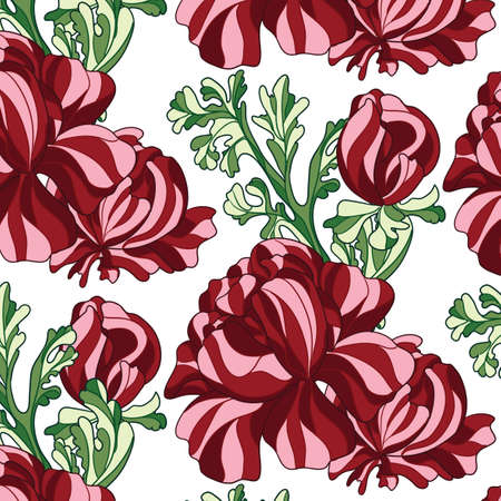 peony flowers and leaves vector color patternのイラスト素材