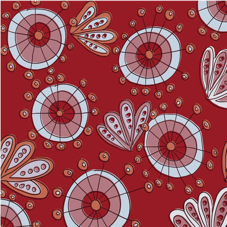 seashells and flowers on red sand beach abstract vector patternのイラスト素材
