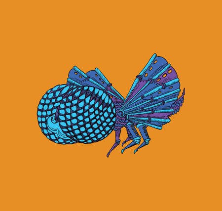 steampunk fly insect blue painted in the author's styleのイラスト素材
