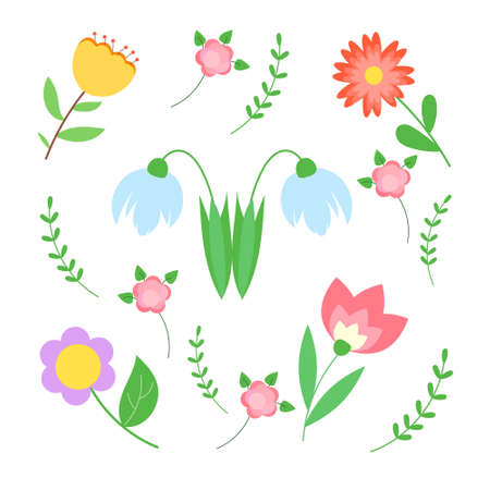 Spring flowers flat vector illustrations set. Icons isolated on white background.のイラスト素材
