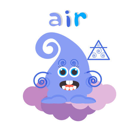 The element of nature is air. Cute monster air. Vector cartoon illustration.のイラスト素材